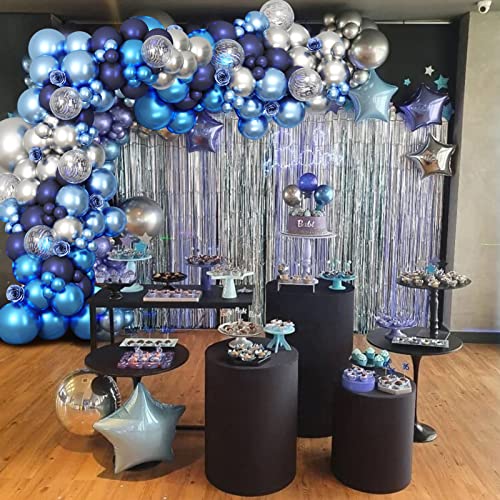 image for RUBFAC 87pcs Metallic Blue Silver Balloon Garland Arch Kit, 18 12 10 5
