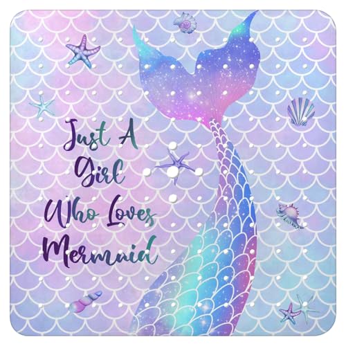 Bathtub Mat Non Slip, Mermaid Square Bath tub Mat Shower Floor Mat with Suction Cups for Adults Kids Elderly 21 X 21 Inch