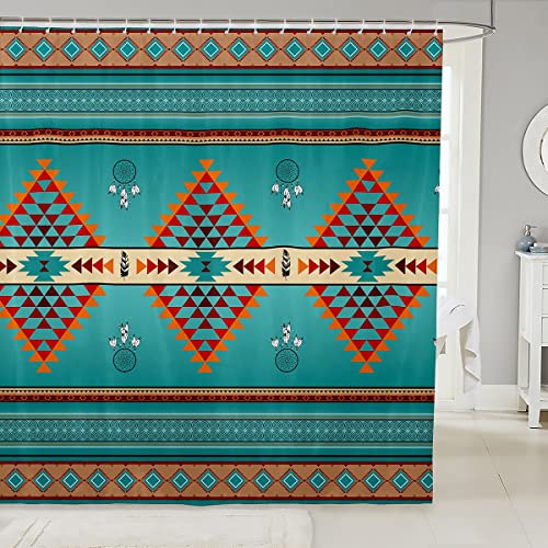 Erosebridal Aztec Waterproof Bathroom Curtains 72" Wx72 L,Ethnic Tribal Arrow Bath Curtain,Southwest Style Native American Designs Shower Curtain Triangle Bathroom Accessories,Western Bathro