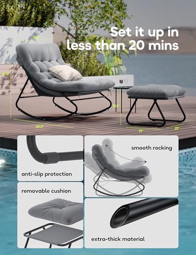 AEROZY Outdoor Patio Rocking Chair - Weather-Resistant Garden Rocker with Cushions, Durable Steel Frame, Comfortable for Porch, Deck, or Backyard