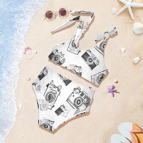 Girls' Bikini Set, Doodle Disposable Camera Kids Swimsuit 2 Pcs Beach Bathing Suit4