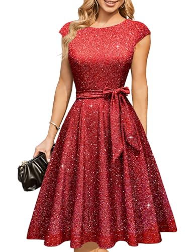 Image of DRESSTELLS Women's Cocktail Dresses, Formal Wedding Guest Modest Church Vintage Tea Party Midi Evening Dress