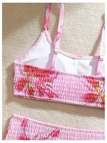 WDIRARA Girl's Floral Swimsuit Smocked High Waisted Bikini Set 2 Piece Bathing Suit4