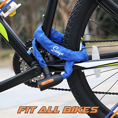 Sunya Bike Chain Lock - Bike Locks Heavy Duty Anti-Theft Bicycle Chain Lock With 2 Keys Lock Chain For Bike, Motorcycle, Bicycle, Gate, Fence (Blue Sleeve) #TOP1