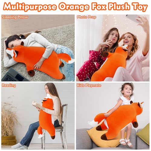 Image of 30'' Giant Foxy Plush Stuffed Animal- Fox Plush Pillow, Orange Fox Plushies, Large Sleeping Fox Plush Toy, Cute Hugging Plush Pillow, Room Decor Christmas Birthday Gifts for Kids Girls Boys