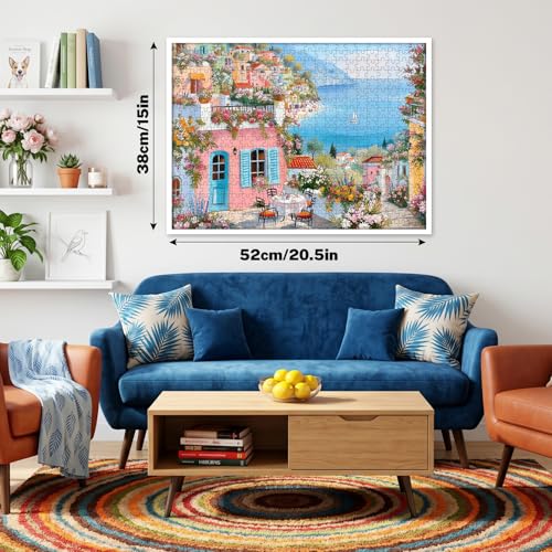 500 Piece Jigsaw Puzzle for Adults, Colorful Mediterranean Coastal Village by HYXCHQA - Used condition - Image 7