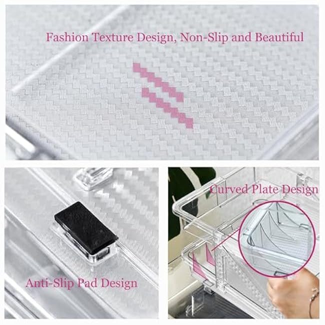 Refrigerator Storage Containers, Adjustable Width Rolling Soda Dispenser & Storage Rack - Beverage & Pop Can Holder Drink Organizer for Fridge, Pantry, Cabinet & Countertop (2 Pack, Clear)