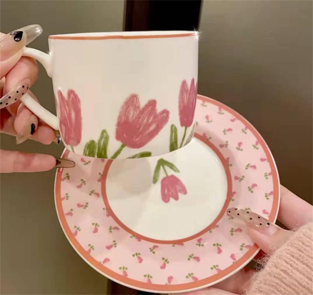 Ceramic Coffee Cup And Saucer Ins High-value Retro Girl Heart Afternoon Tea Plate