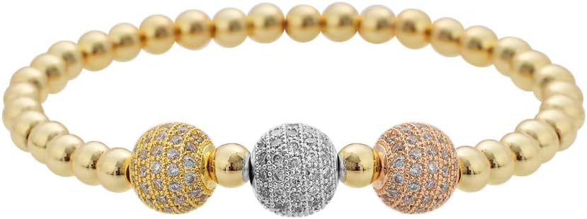 Edforce Stainless Steel Three Crystals Balls Elastic Ball Chain Bracelet