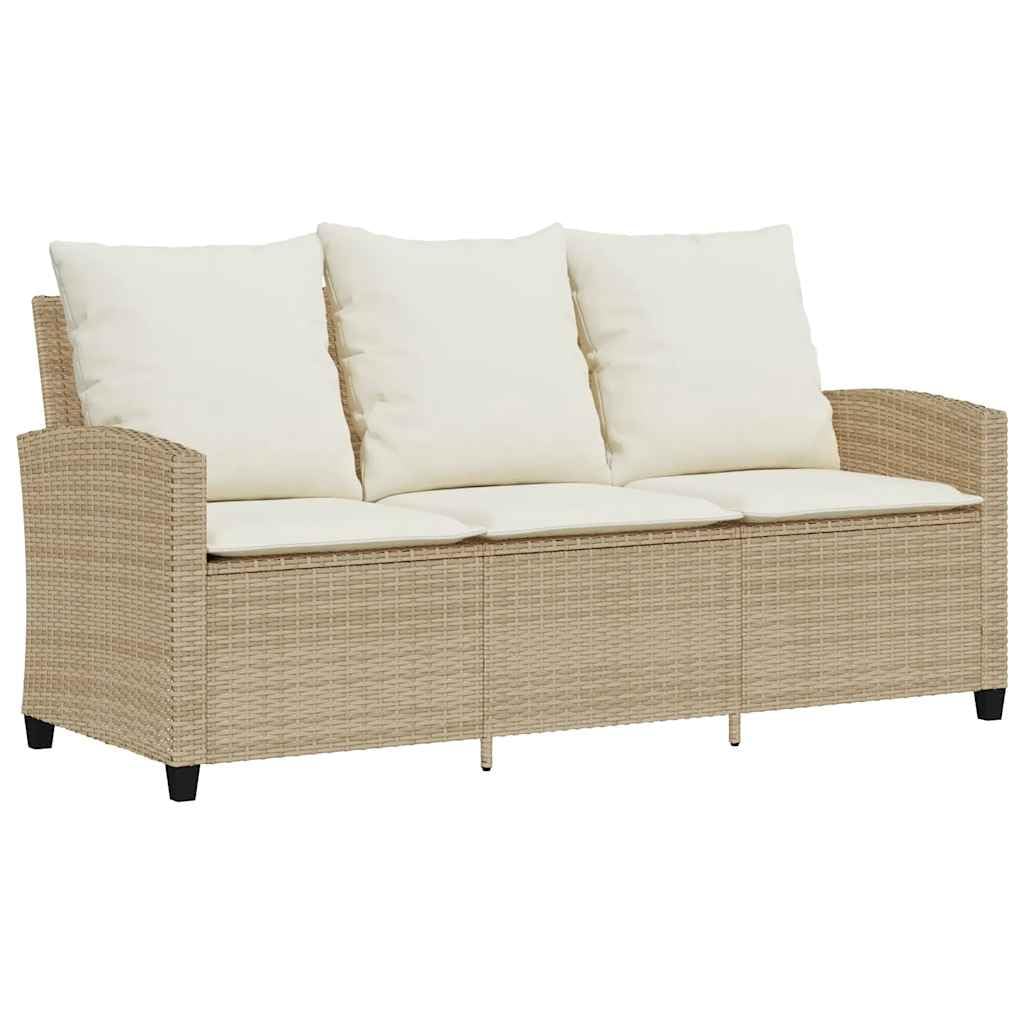vidaXL Sofa ogrodowa 3-osobowa z poduszkami i stołem beżowa