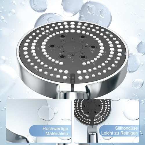 OFFO Duschkopf mit Filter, 100 mm Duschbrause mit 6 Strahlarten, Handbrausen Wassersparend, Rundes Design mit Antikalk Funktion, Leicht zu Reinigen, Chrom