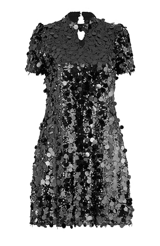 Image of Yumi Black Big Sequin Tunic with Keyhole Neckline (UK, Numeric, 16, Regular, Regular, Black)