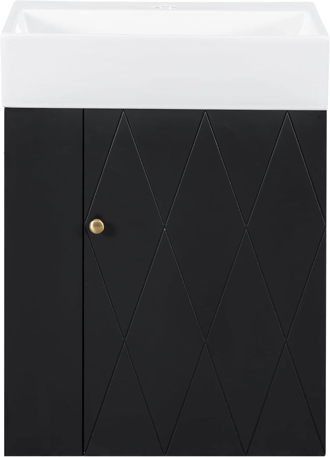 20" Floating Small Bathroom Vanity with Sink, Wall Mounted Vanity for Compact Bathrooms, Space-Saving Narrow Bathroom Vanities with Soft-Close Door Open Shelf Towel Bar (Black,20" Floating Door)