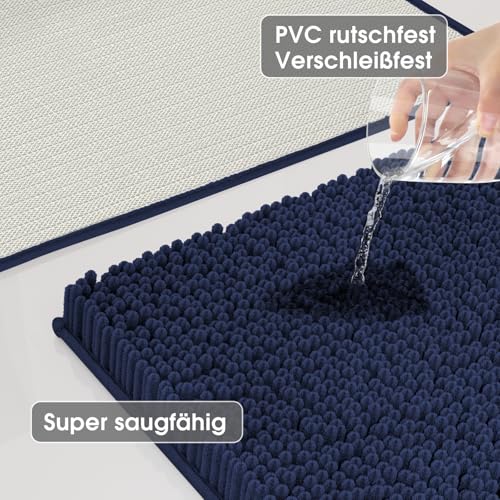 COMPOLICY Badvorleger Set 3-Teilig-Weiches Badematten Set mit Rutschfester, Chenille Saugfähige Badteppiche Sets für Badezimmer, Toilette und Dusche-Maschinenwaschbar (Dunkelblau)