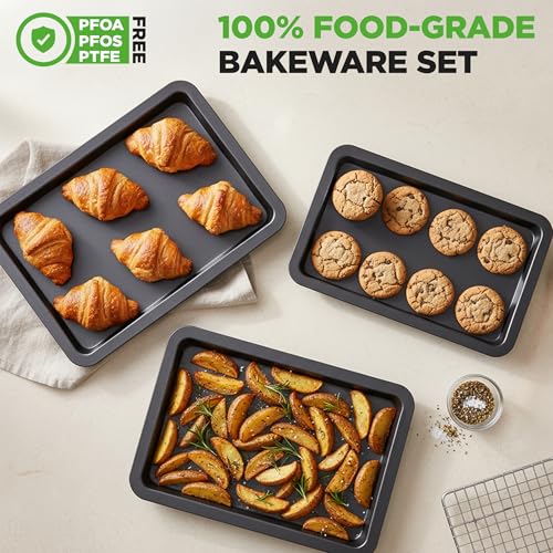 NutriChef 3-Piece Nonstick Baking Sheet Set – Non-Toxic Cookie Sheets for Everyday Baking – Small, Medium & Large Oven Safe Bakeware Trays – Warp-Resistant, Easy to Clean & Dishwasher Safe by NutriChef - Image 5