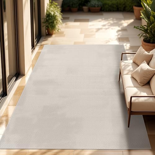 Paco Home Outdoor Teppich, Wetterfest Pflegeleicht Küchenteppich Ideal für Terrasse Balkon Garten, Flachgewebe Sisaloptik Modern Einfarbig meliert, 300x400 cm Rechteckig, Elfenbein