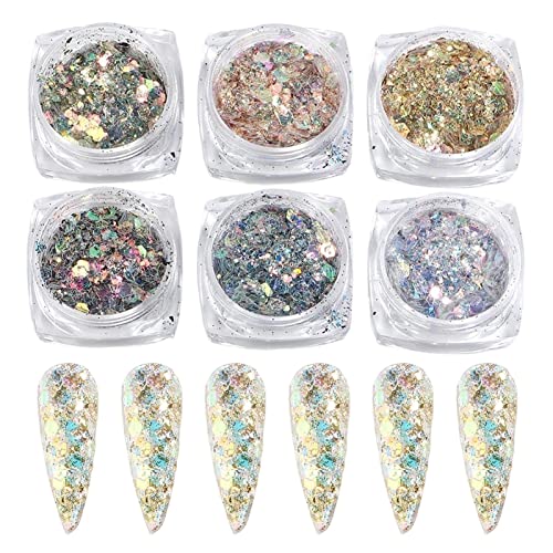 Brilho Holográfico para Unhas - 6 Colors Holographic Nails Glitter Powder - Brilho Triângulo Brilhan
