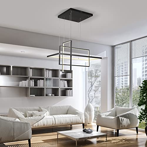 Flash Deals - 50% OFF Leniure Black Square Cube LED Light Pendant Lamp Chandelier Lighting Fixture 34" Wide 16" Deep 20" High, Warm White 3000K