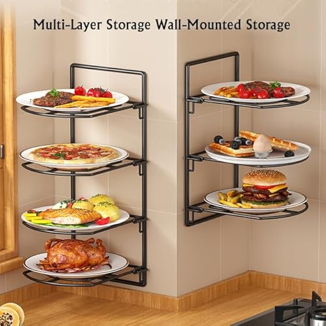 Multi Layer Food Tray,Wall Mounted Food Sorting Tray,Kitchen Sundries Rack,for Snack Fruit and Vegea(Black,3tier)