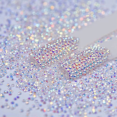 Misssix 15000pcs 1.2mm Ultra Mini Crystals Beads Glass Sand Rhinestones Flatback Ail Micro Beads Diamond Dust Iridescent Crystal ab Colorful Shine For Nail Art 3D Decorations DIY Craft