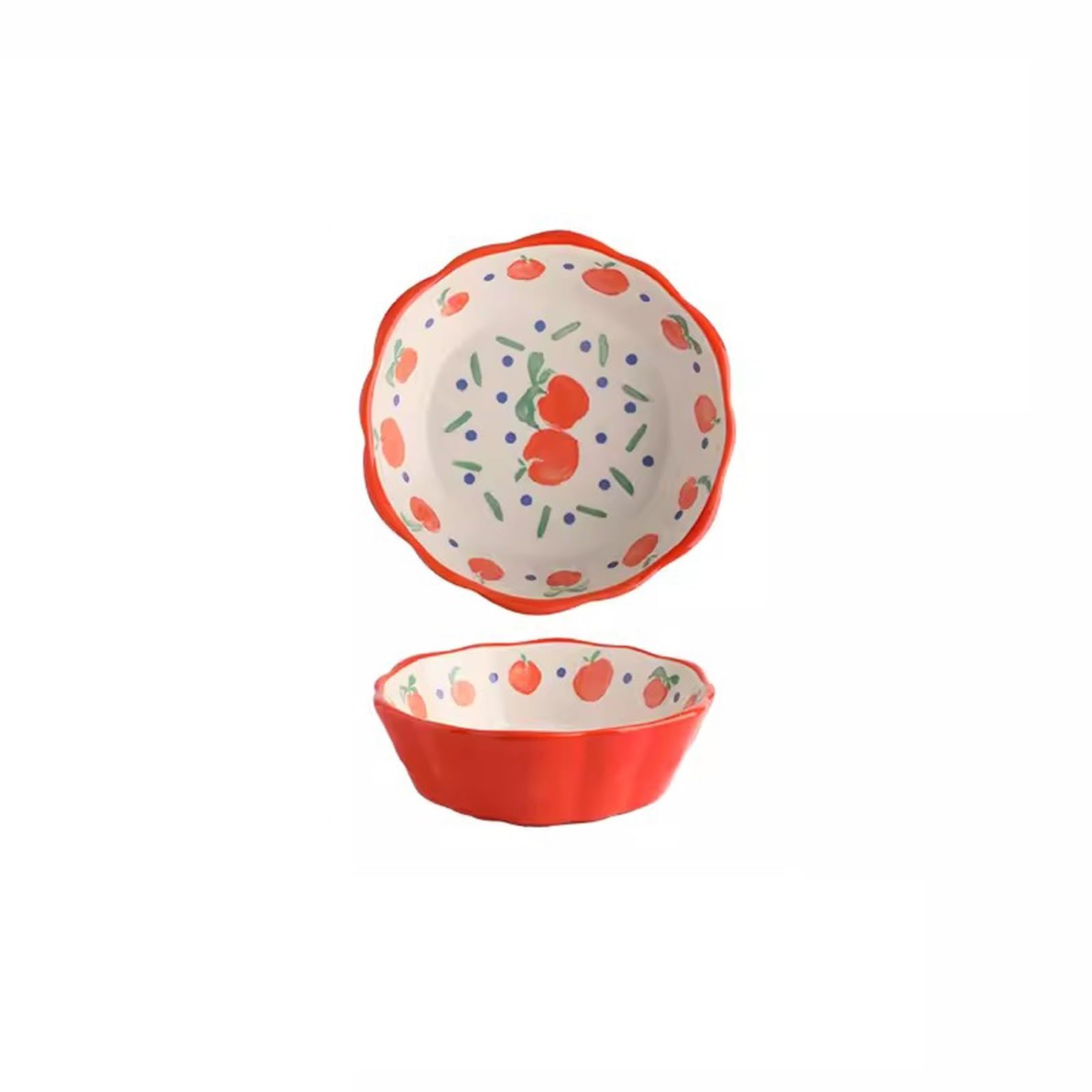 IROEJT Salad Bowls 2 Pcs Ceramic Fruit Salad Bowl Cute Tableware Home 6-Inch Noodle Bowl Kitchen Soup Bowls，7