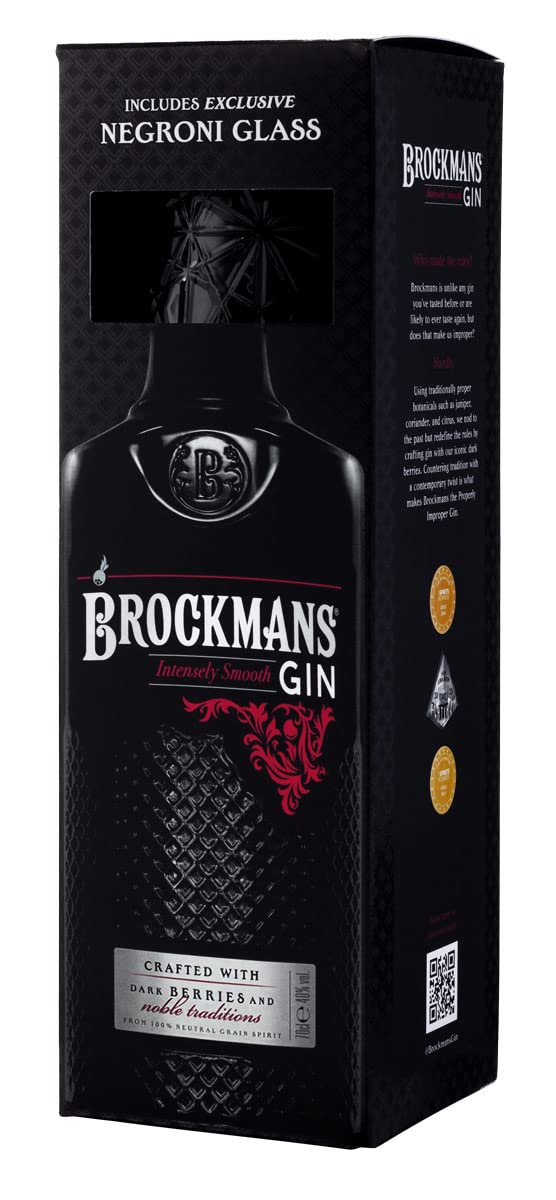 Brockmans Intensely Smooth Premium Gin Gift Set 70cl with Negroni Glass | Crafted with Dark Berries and Noble Traditions.