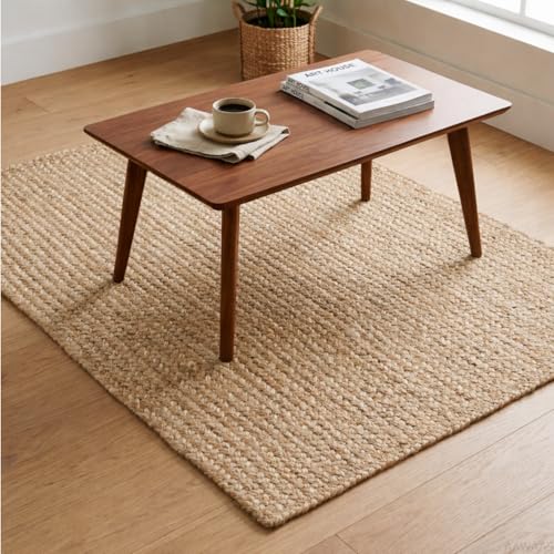 Image of Hand-Woven Cotton Braided Rug - Premium Heavyweight Natural Fiber Area Rug, Soft & Durable Rustic Floor Covering for Bedroom, Entryway - (3x5 feet, Beige Rectangular)