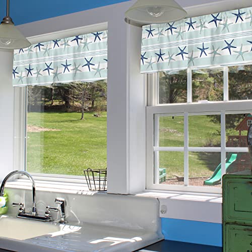 Summer Coastal Starfish Curtain Valances For Kitchen Windows Blue Nautical Beach Rod Pocket Valance Window Treatments 1 Panel Short Toppers Curtains 54X18 Inch For Bedroom Bathroom Living Room Decor #TOP5