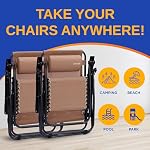 SereneLife Zero Gravity Outdoor Lounge Chairs 2 Pack – Folding Recliners with Side Table, Cup Holder & Padded Headrest – Adjustable Patio Chairs for Lawn, Garden, Deck, Camping (Cream) - Image 6