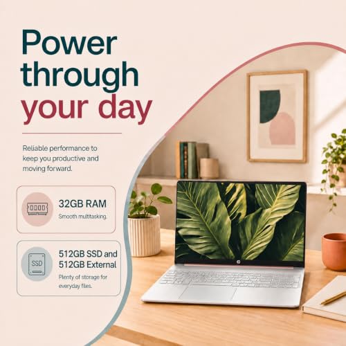 Image of HP Essential 15 Laptop, 32GB RAM, 1TB Storage, AMD Ryzen 3, Wireless Mouse