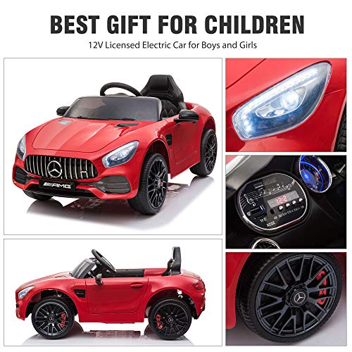 TOBBI 12V Electric Kids Ride On Car Mercedes AMG GT Motorized Vehicle with Single Seat Remote Control Head, Red