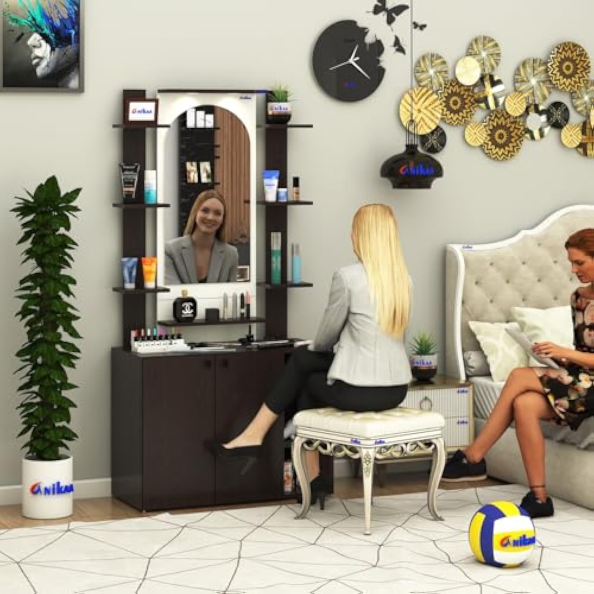 Venza Engineered Wood Dressing Table with Wall Mounted Mirror