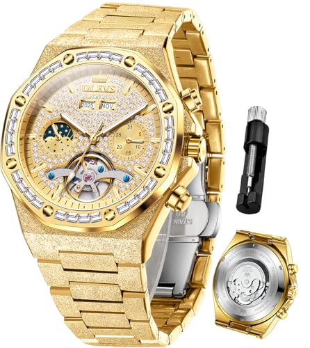 Image of OLEVS Mens Automatic Watches Self-Winding Starry Sky Diamond Skeleton Luxury Wrist Watch Waterproof Luminous