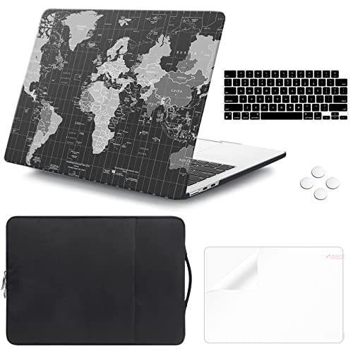 Ileadon Compatible With Macbook Air 13.6 Inch Case 2022 Release A2681 M2, Glitter Plastic Hard Shell&Sleeve Bag&Keyboard Cover&Screen Protector, Black World Map #TOP13