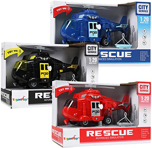 Helicopter Toys For Boys [3 Pack] | Kids Rescue Play Set Friction Powered With Realistic Lights & Sounds | Includes Police, Fire & Rescue Team #TOP5