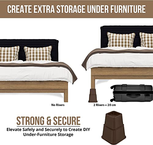 Utopia Bedding Adjustable Bed Furniture Risers - Elevation In Heights 3, 5 Or 8 Inch Heavy Duty Risers For Sofa And Table - Supports Up To 1,300 Lbs - (Set Of 4 Riser, Brown) #TOP5
