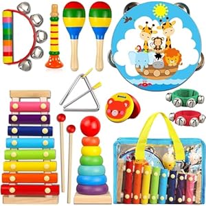 LOOIKOOS Toddler Musical Instruments,Wooden Percussion Instruments for Baby Kids Preschool Educational Musical Toys Set Boys and Girls with Carrying Bag