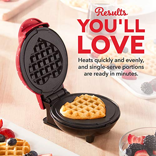 DASH Mini Maker for Individual Waffles, Hash Browns, Keto Chaffles with Easy to Clean, Non-Stick Surfaces, 4 Inch, Red Love Heart by DASH - Image 3
