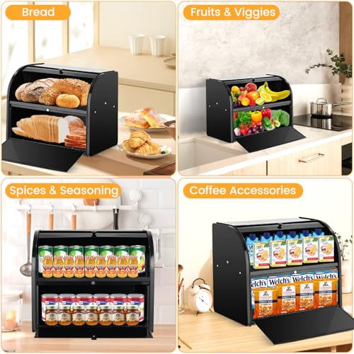 Esilihom Extra-large Bread Bin, Bread Bins for Kitchen, 2-Layer | Large | Roll Top | 40 x 24.5 x 32.5cm, Black - Cosy Home Interiors Esilihom Extra-large Bread Bin, Bread Bins for Kitchen, 2-Layer | Large | Roll Top | 40 x 24.5 x 32.5cm, Black - Image 7