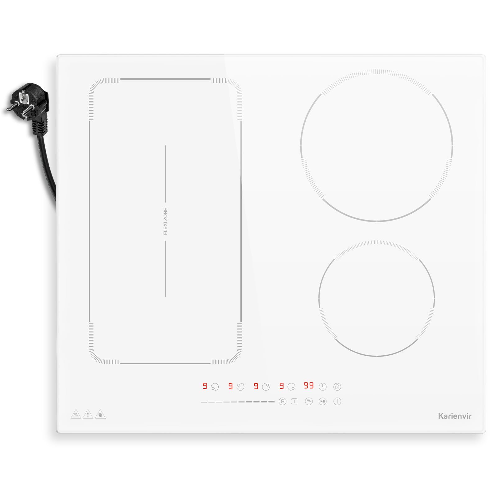 Placa Inducción 4 Fuegos con Zona Flexible y Enchufe, Placa Induccion Empotrable 60 cm con Boost, Vitroceramica Induccion con Pantalla Táctil, Bloqueo de Seguridad, Pausa, Temporizador, Blanca