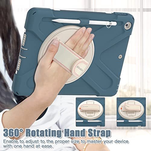 Braecn Ipad 9Th Generation Case, Three Layer Shockproof Cover With Screen Protector, Hand Strap, Kickstand, Shoulder Strap, Pencil Holder, Pencil Cap Holder For Apple Ipad 10.2”8Th/7Th-Cornflower Blue #TOP2