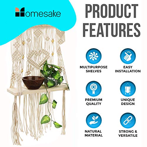 Image of Homesake Macrame Bohemian Wall Hanging Shelf-Ideal Plant Storage with Window Plant Hanger (White)