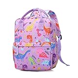 Cute Preschool Backpack Toddler School Book Bag for Girls Boys Kids Kindergarten Nursery Travel Bag with Chest Strap(12inch, Purple Dinosaur)