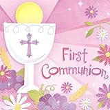 Amscan First Communion Lunch Religions Party Disposable Napkins (36 Piece), Pink, 6.5