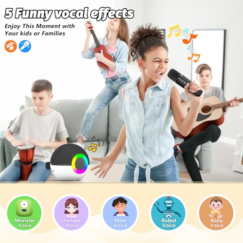 goopow Mini Karaoke Machine Speaker for Kids Adults, Portable Bluetooth Microphone Song Toys with LED Light, Best Chritmas Birthday Festival Gift for 3 4 5 6 7 8+ Year Old Girls Boys (Black-2 Mic) - Image 5