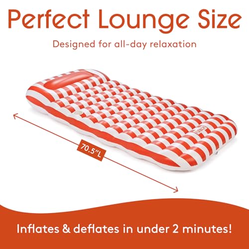 FUNBOY Orange & White Cabana Striped Mesh Pool Lounger Water Hammock with Built-in Pillow 70" Pool Float for Adults Swimming Pool Accessories & Tanning Pool for Pool Party & Summer by FUNBOY - Used condition - Image 4