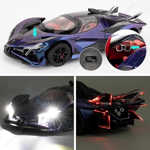Image of 1 /24 Apollo EVO Alloy Car Model Pull Back Function with Realistic Sound & Bright LED Lights Perfect Toy Car for Kids & Collectors (Purple)