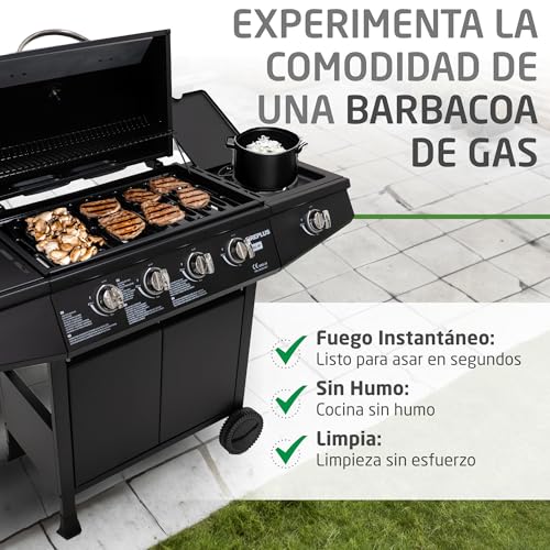 Miniatura 3 de Amig - Barbacoa De Gas Fireplus 4 1 De 9,3 Kw - Acero Inoxidable Negro - Parrilla Con Ruedas Modelo Grill-4f - Barbacoa Xxl Con Carro Y Termómetro - 126x52x103 Cm - 5 Quemadores Y Bandeja Lateral