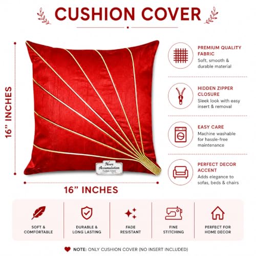 Image of Noor Silk Cushion Covers Pack of 7 | 16x16 Inches, Red