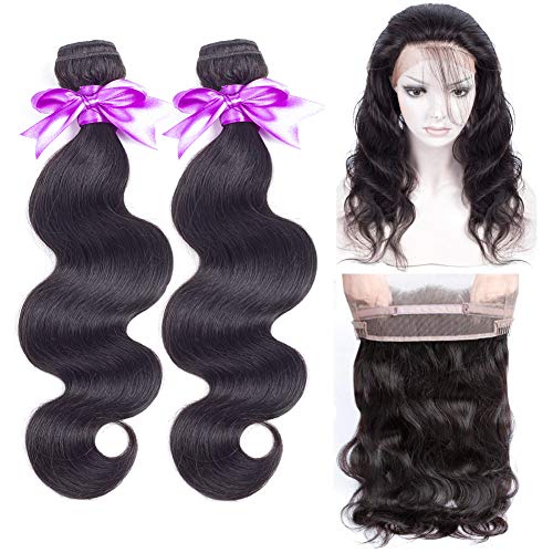 Snow Hair 360 Lace Frontal with Bundles 100% Unprocessed Brazilian Body Wave 2 Bundles with 360 Frontal Closure (16 18 +14) Human Hair Bundles with Lace Closure